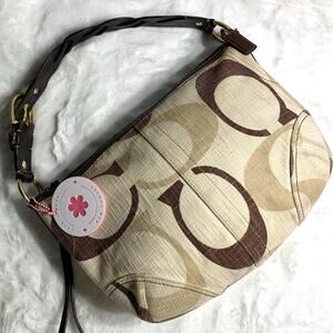 Y2K Coach Signature Jacquard Brown Cream Hobo #12190 shoulder bag